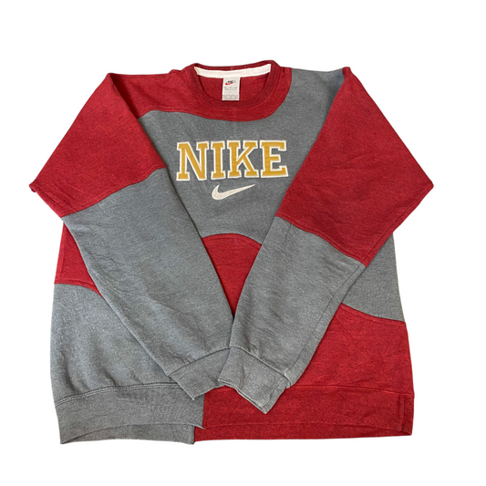 Nike Reworked Sweatshirt Mens M Red Grey Embroidered Spellout Logo Vintage Y2K