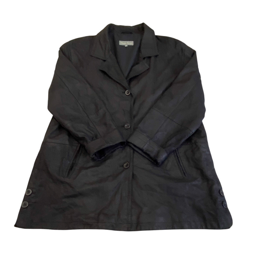 Blazer Jacket Womens L Black Genuine Leather Long Sleeve Button Front Outdoor