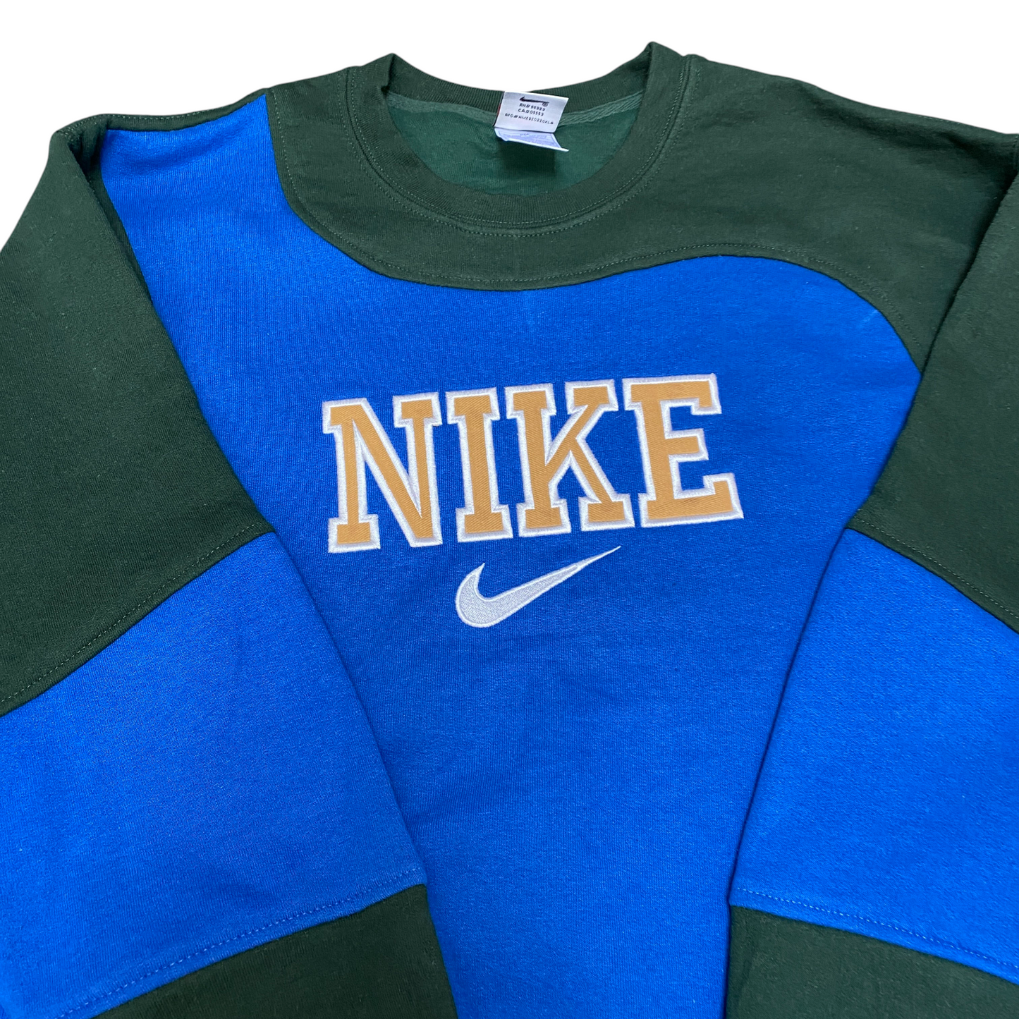 Nike Reworked Sweatshirt Mens M Green Blue Embroidered Spellout Logo Vintage Y2K