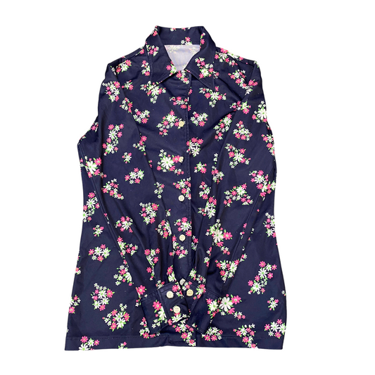 Shirt Top Womens S Blue Floral Casual Long Sleeve Collared Button Front Outdoor