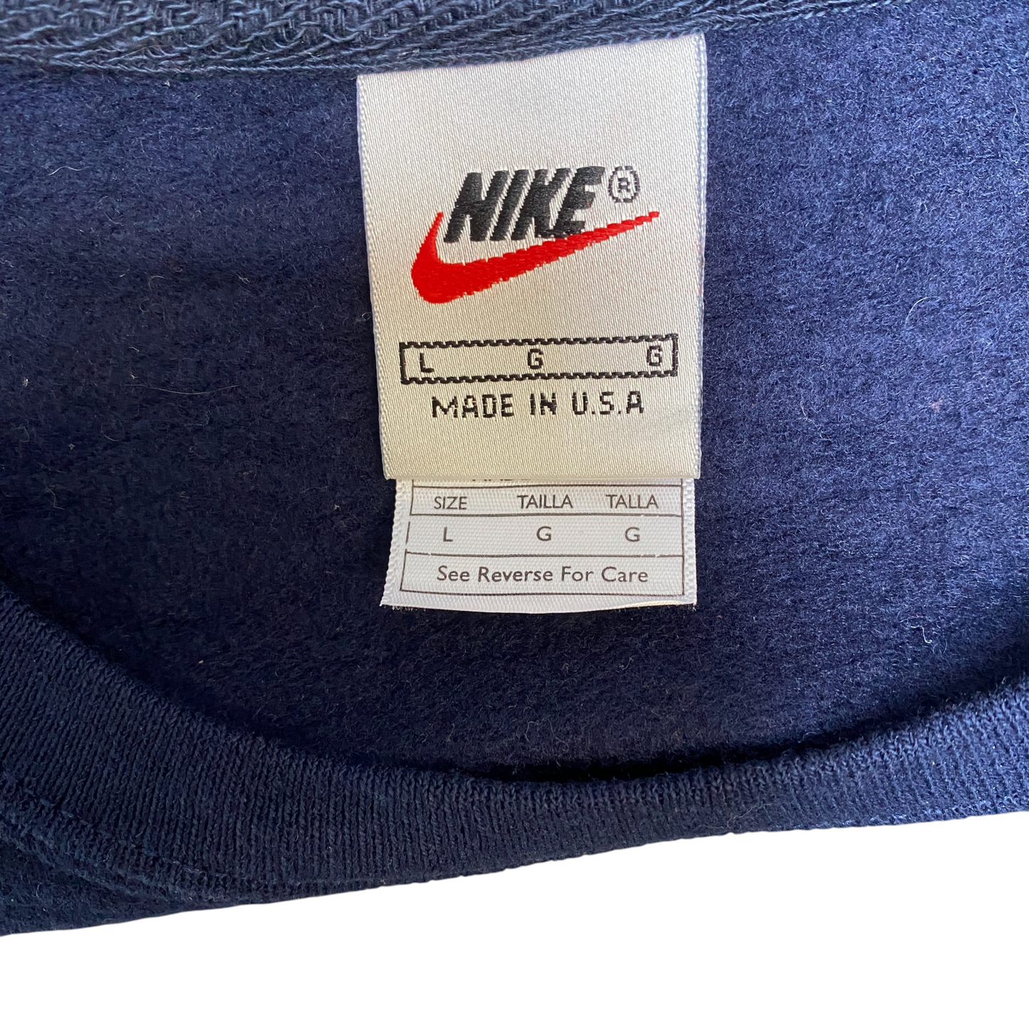 Nike Reworked Sweatshirt Mens L Navy Green Embroidered Spellout Logo Vintage Y2K