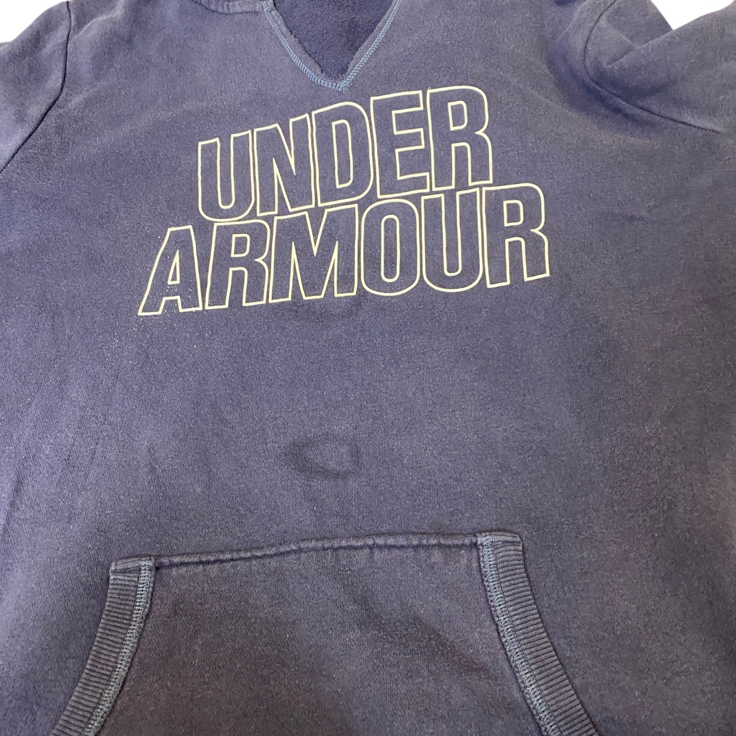 Under Armour Hoodie Womens Medium Navy Graphic Logo Kangaroo Pocket Pullover