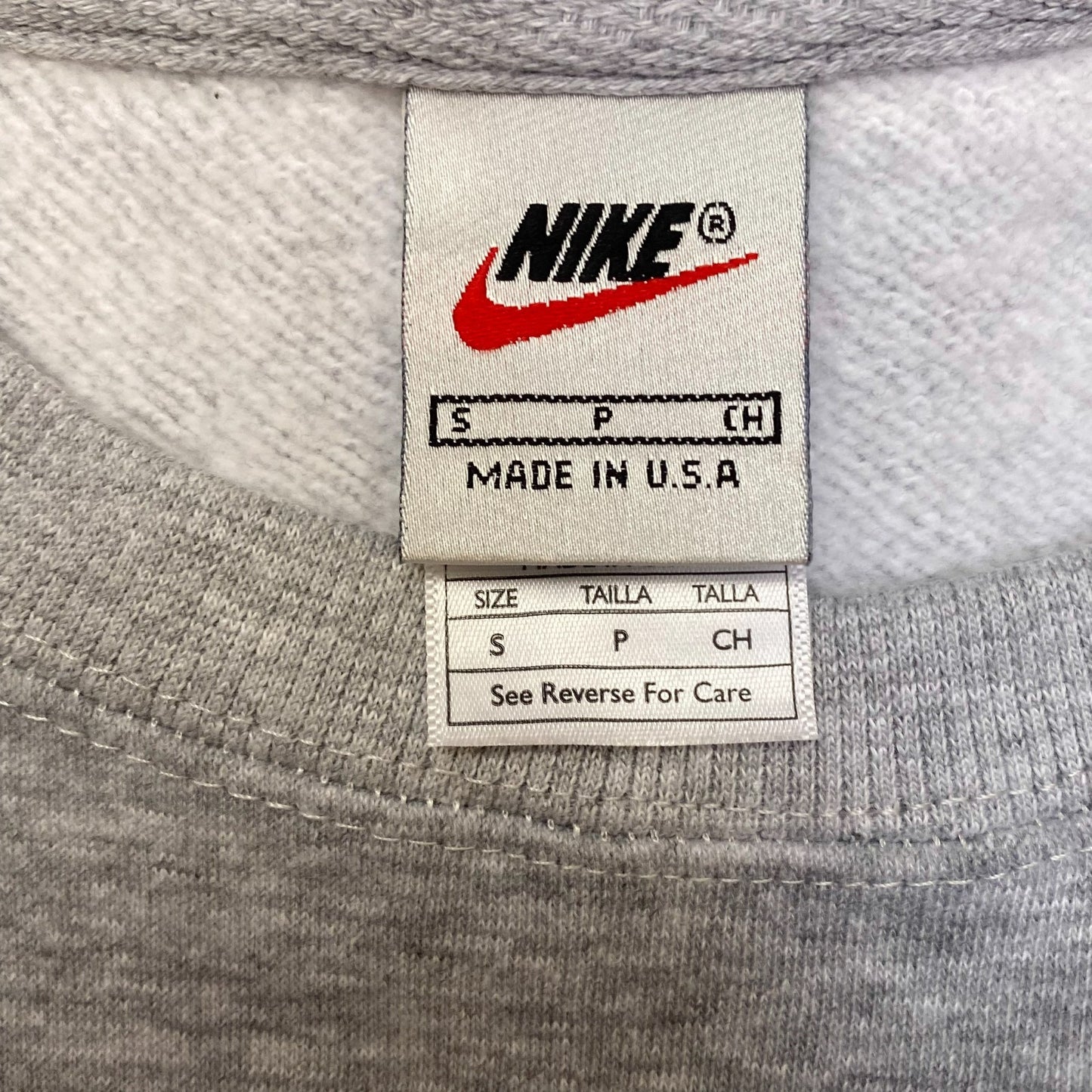Nike Reworked Sweatshirt Mens Small Grey Embroidered Spellout Logo Crew Neck