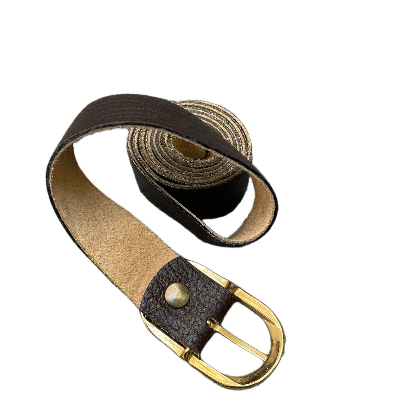 Waist Belt Mens Black Leather Adjustable Gold Tone Pin Oval Buckle 45 Inches