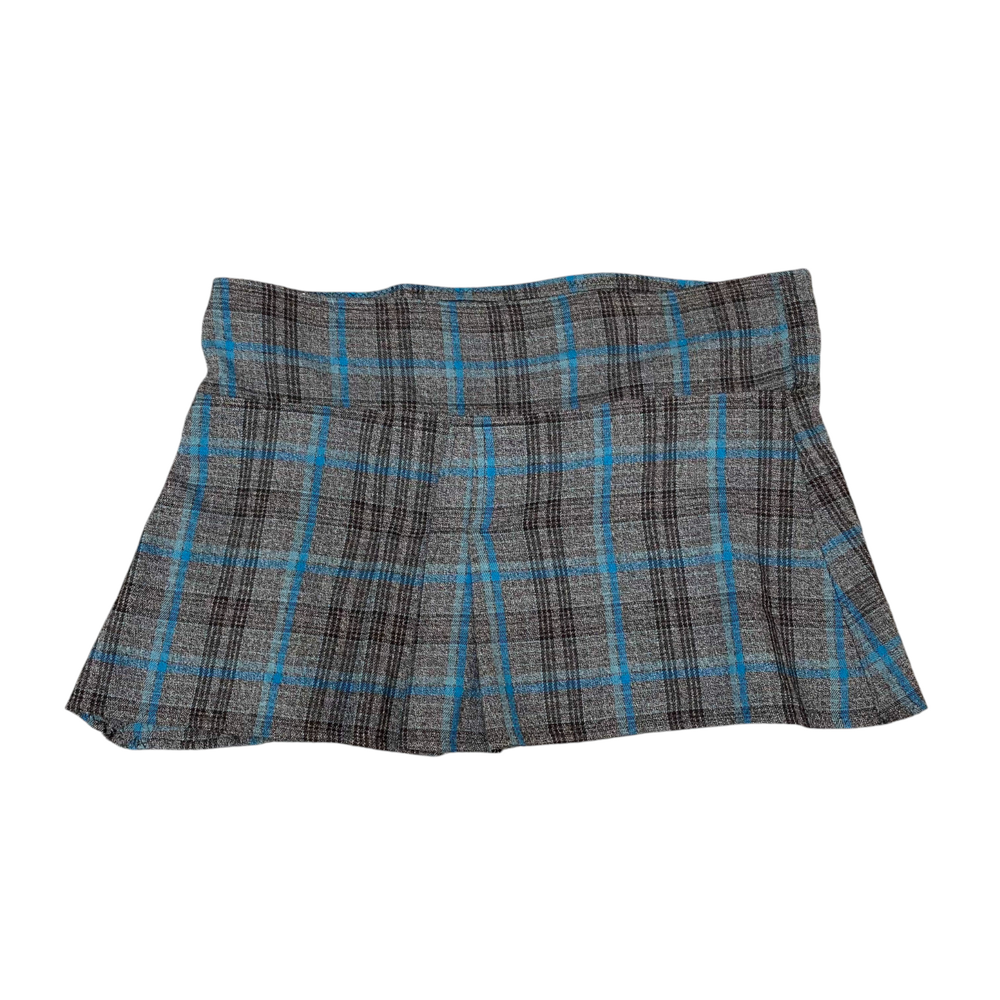 A-Line Mini Skirt Womens XL Gray Plaid Pleated High Waisted Y2k Tie Detail