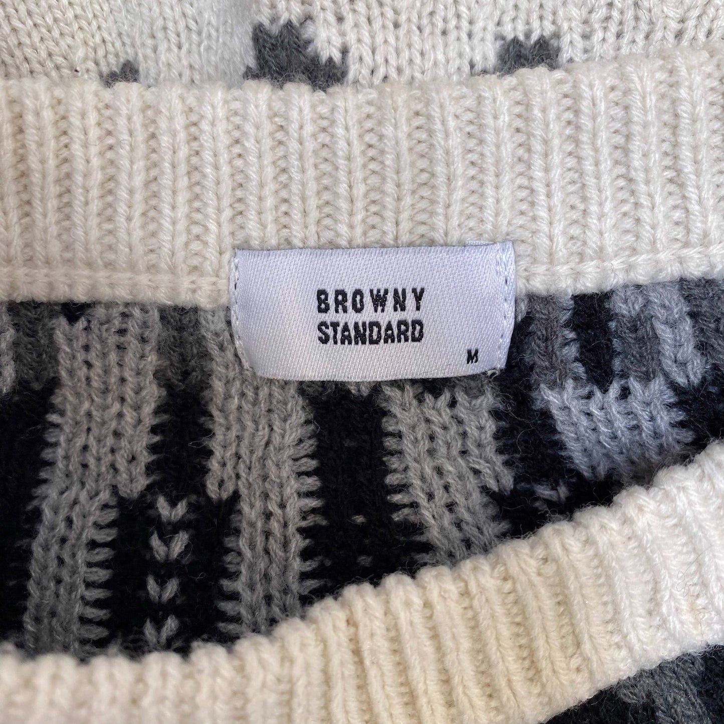 Browny Standard Jumper Womens Medium Cream Black Fair Isle Nordic Warm Pullover