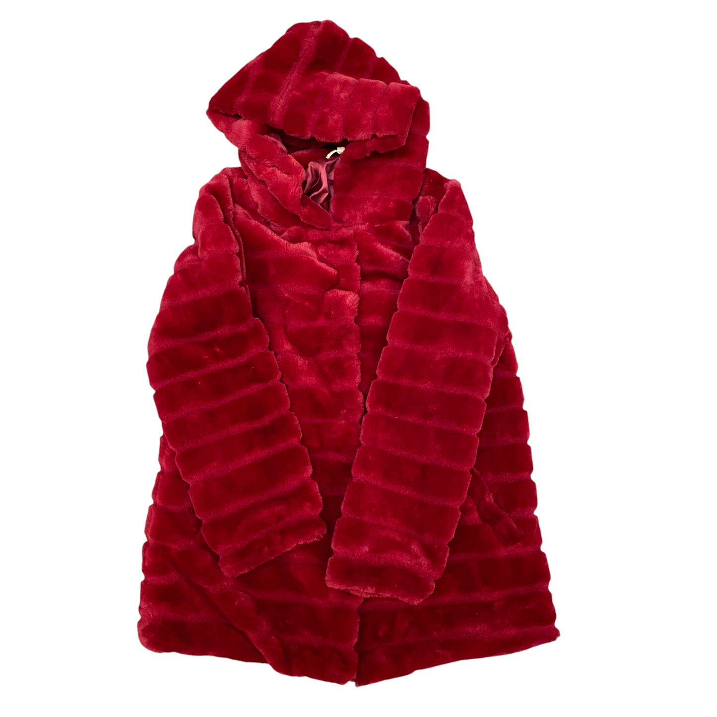 Lulu Love Faux Fur Hooded Coat Womens Small Red Soft Plush Lined Stretch