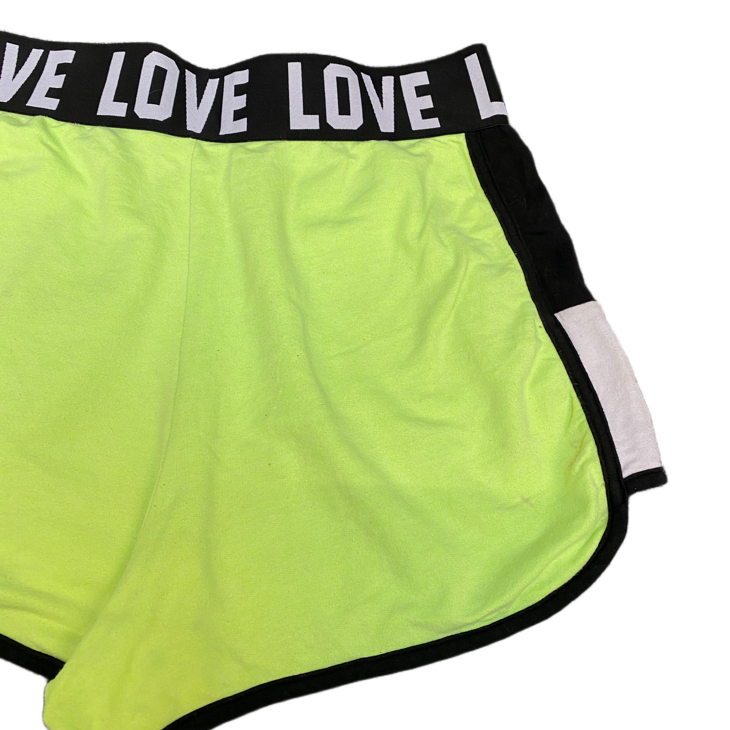 Running Sprinter Shorts Womens XL 32" Waist Green Black Gym Workout Dolphin Hem