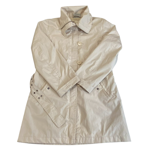 Trench Coat Womens M White Belted Long Sleeve Pockets Full Zip Casual Outdoor