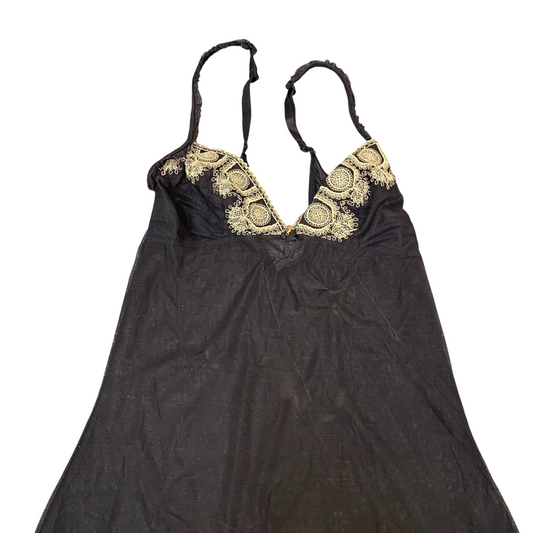 Like All Women Lingerie Womens S Black Mesh V-Neck Ruffle Hem Adjustable Straps