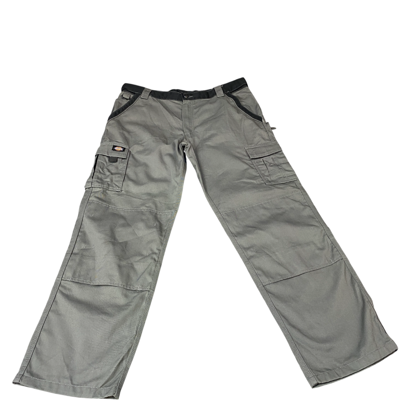 Dickies Cargo Pants Men XL Gray Black Workwear Double Knee Low Waist Relaxed Fit