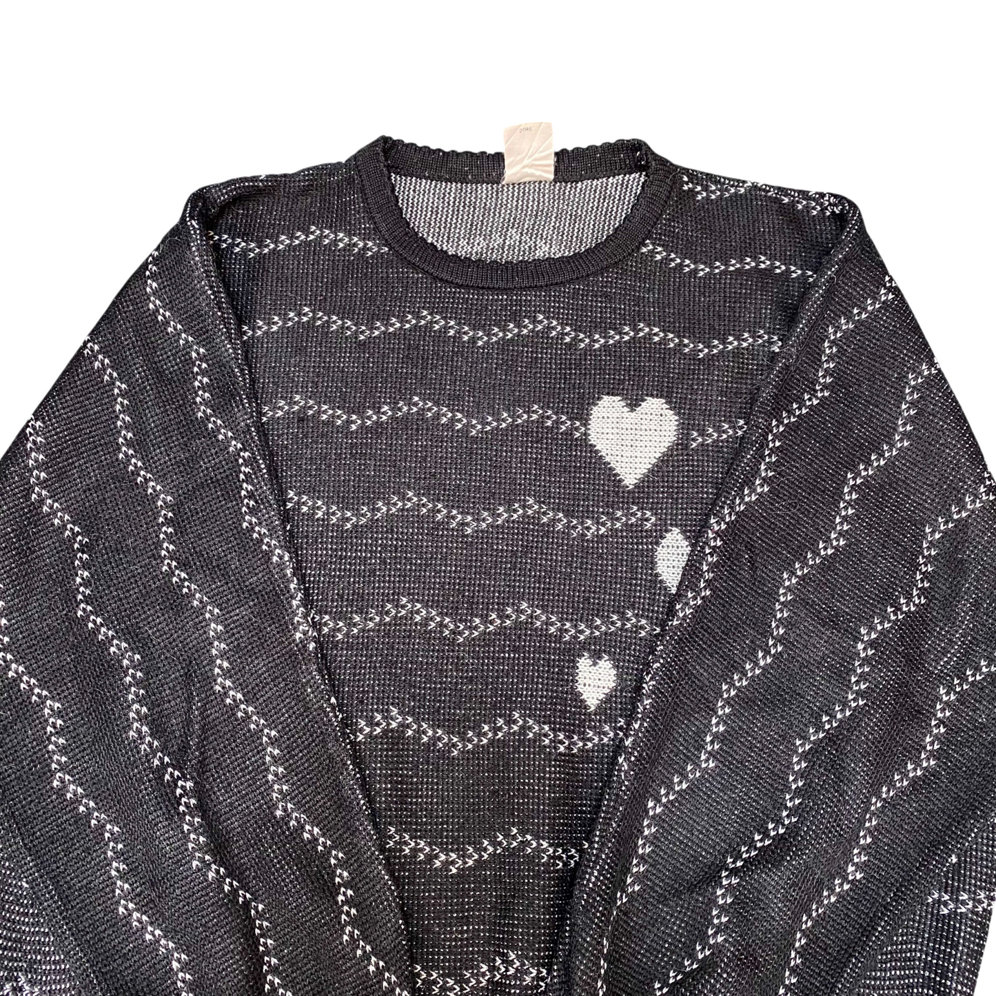 C&A Jumper Womens Large Black White Striped Warm Winter Crew Neck Pullover