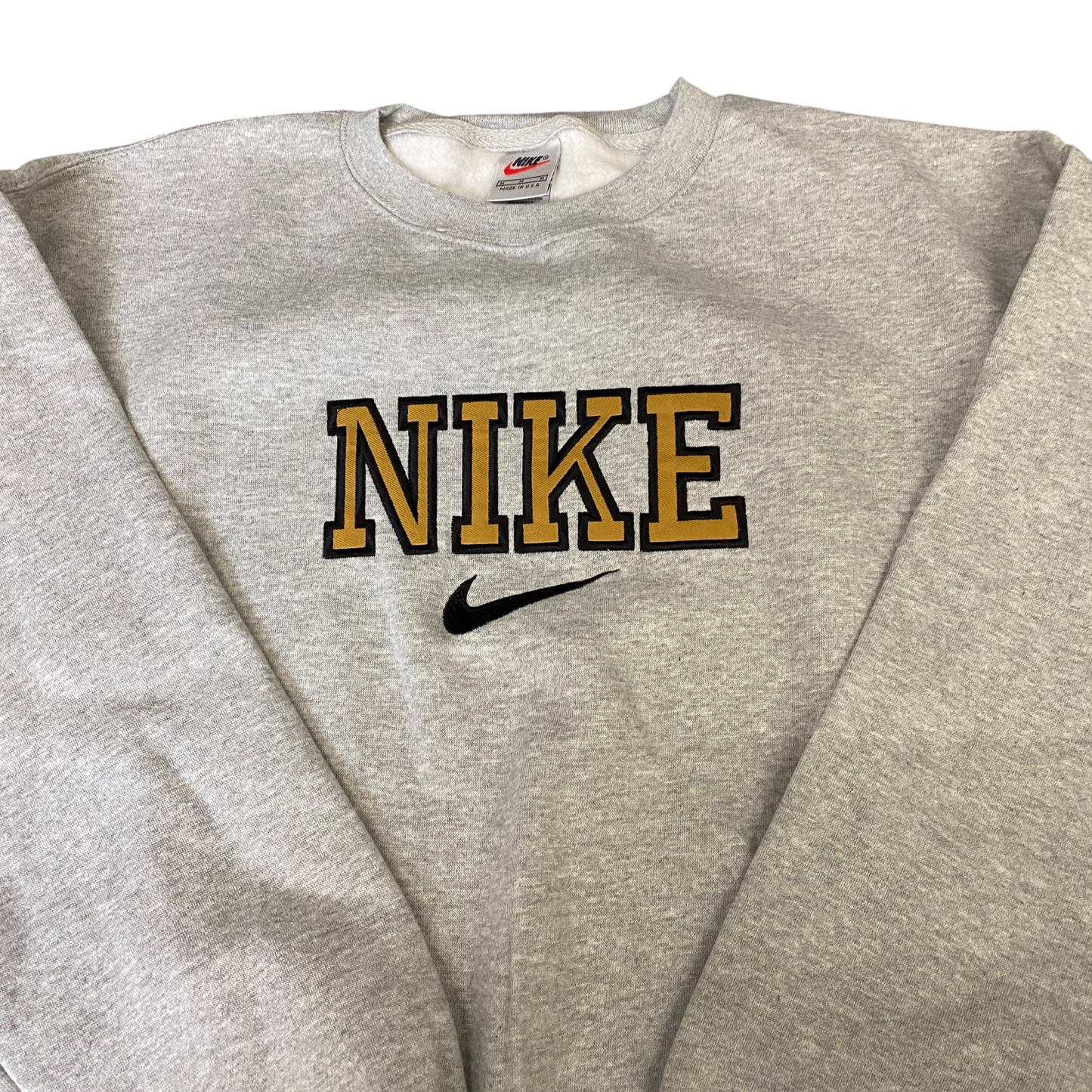 Nike Reworked Sweatshirt Mens Medium Grey Embroidered Spellout Logo Vintage Y2K