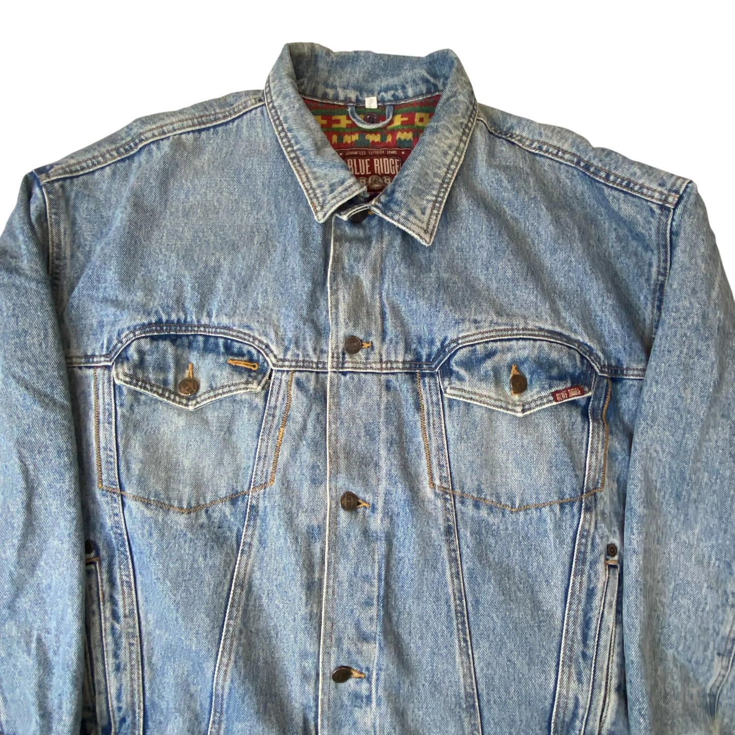 Blue Ridge Trucker Jacket Mens Large Blue Denim Light Wash Collared Button Front