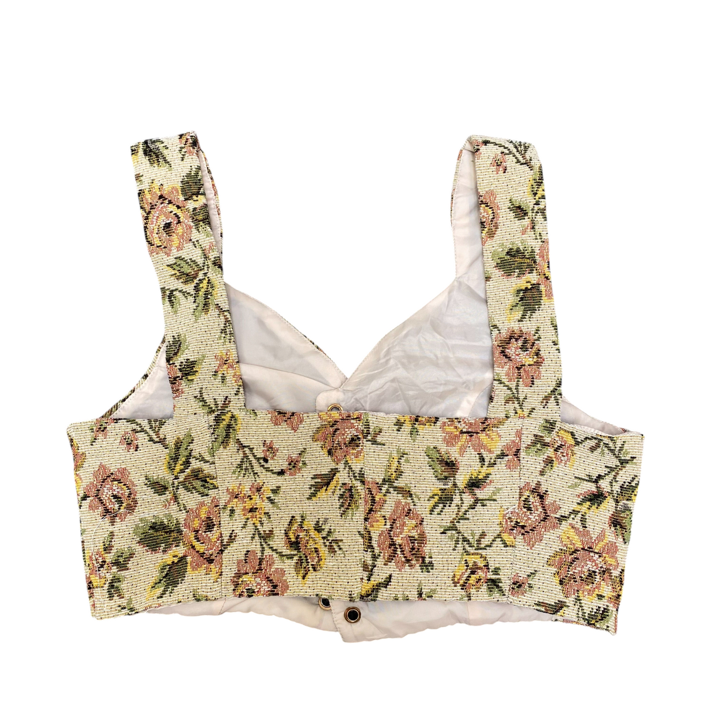 Cider Corset Cropped Top Womens S Cream Floral V-Neck Wide Straps Outdoor