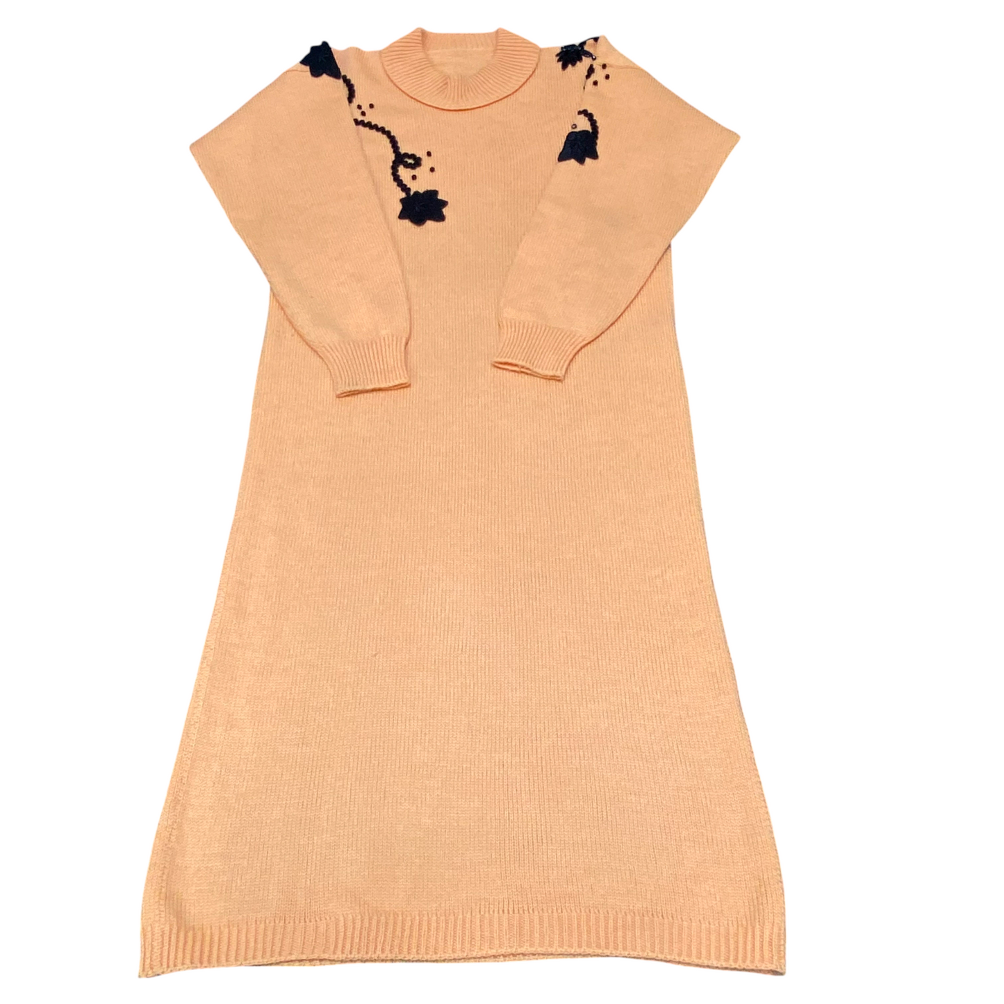 Womens Jumper Dress M Yellow Floral Embroidered Raglan Sleeve Crew Neck Comfy