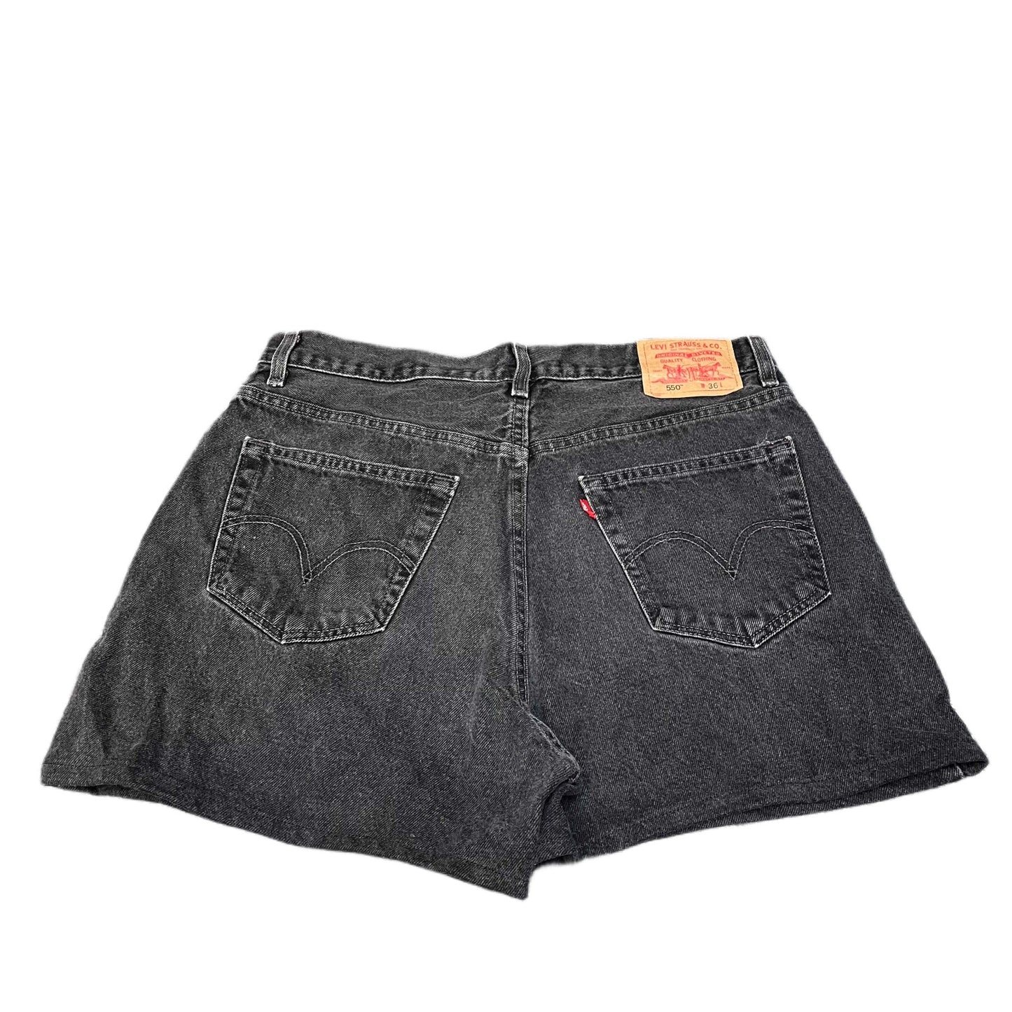 Levis 550 Jean Shorts Fits as Women XL 34" Waist Black Denim Relaxed Fit Red Tab