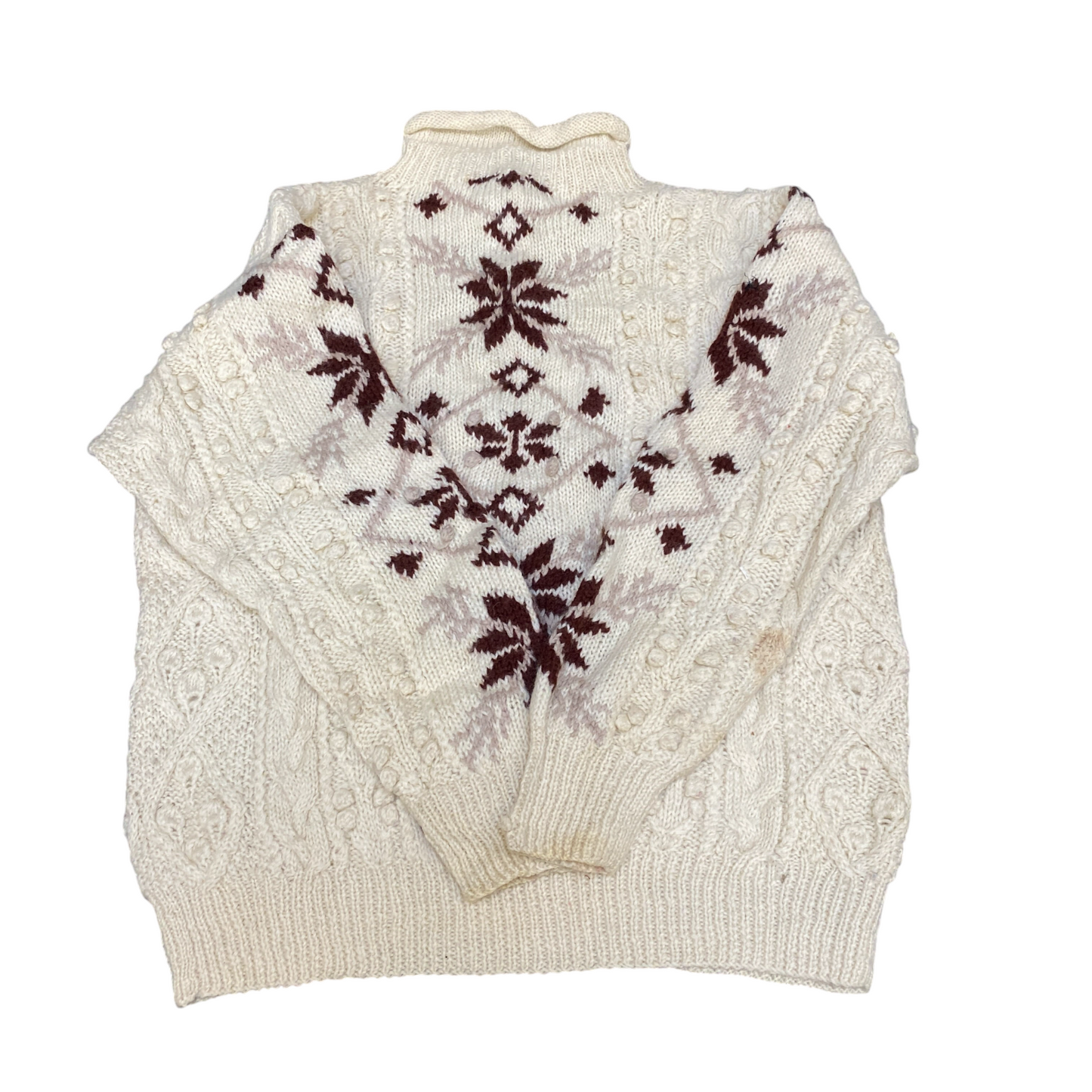 RUBY Jumper Womens Large Cream Cable Knit Nordic Snowflake Long Sleeve Mock Neck