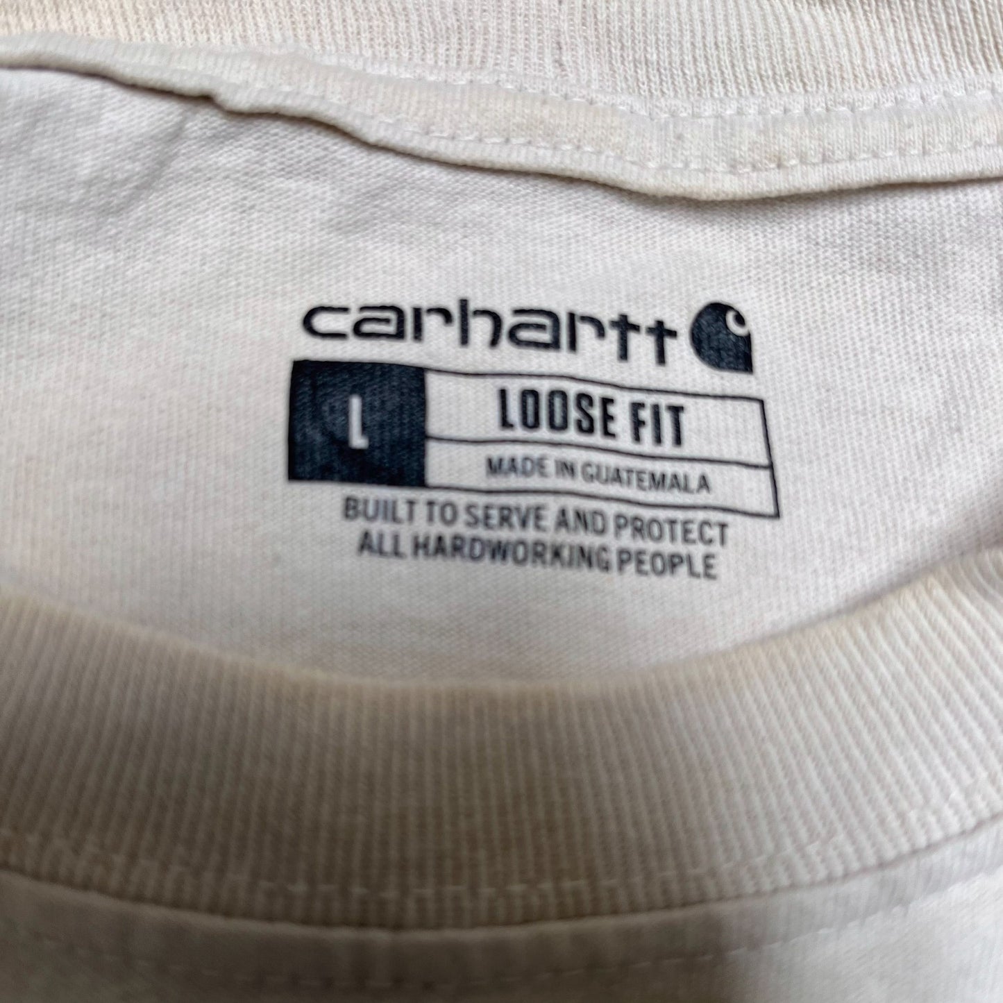 Carhartt T-Shirt Mens Large Cream Loose Fit Long Sleeve Workwear Pullover Tee