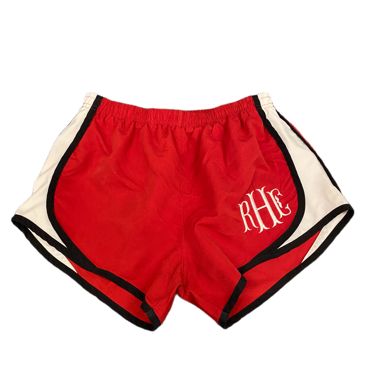 Running Shorts Womens S 26" Waist Red White Mesh Panel Dolphin Hem Elastic Waist