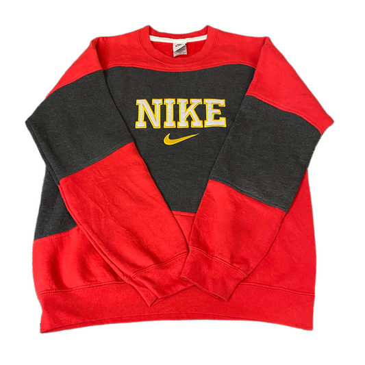 Nike Reworked Sweatshirt Mens S Red Black Embroidered Spellout Logo Vintage Y2K