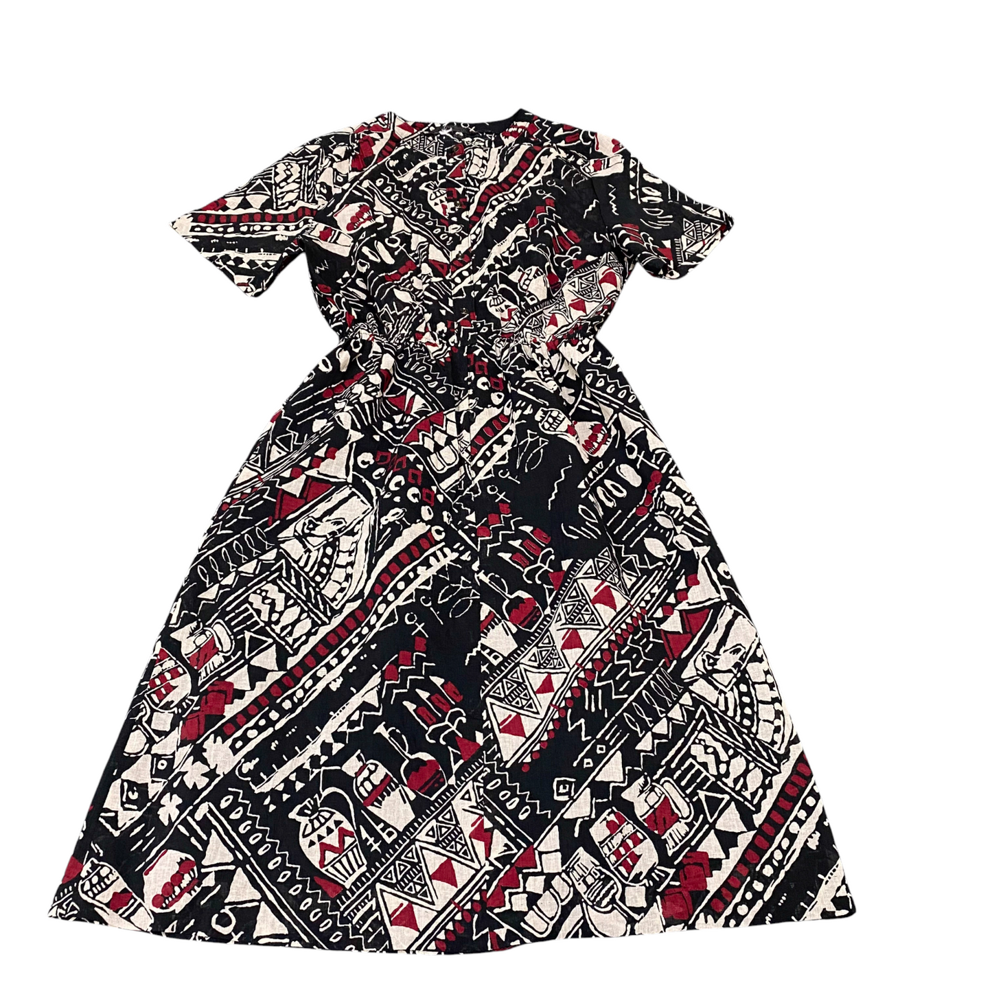 A-Line Dress Womens S Multi Geometric Short Sleeve Round Neck Button Front