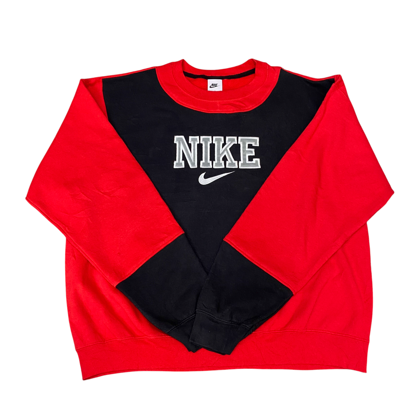 Nike Reworked Sweatshirt Mens XL Black Red Embroidered Spellout Logo Vintage Y2K