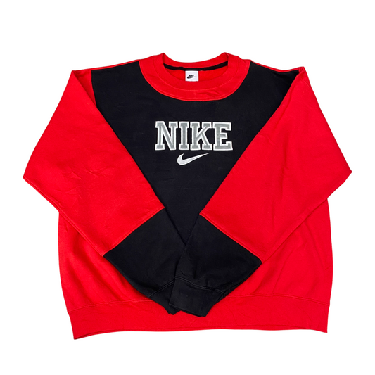 Nike Reworked Sweatshirt Mens XL Black Red Embroidered Spellout Logo Vintage Y2K