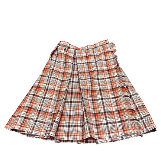 A-Line Knee Length Skirt Womens S Multi Plaid Pleated Fringe Detail Button Front