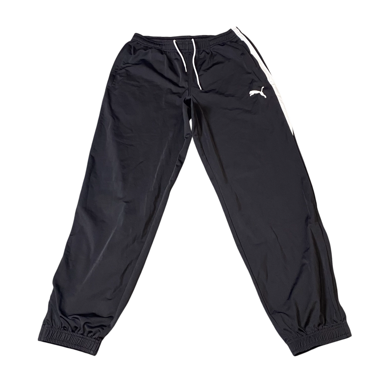 PUMA Jogger Pants Mens Medium Black Tapered Fit Elastic Waist Logo Drawstring
