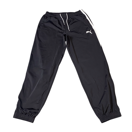 PUMA Jogger Pants Mens Medium Black Tapered Fit Elastic Waist Logo Drawstring