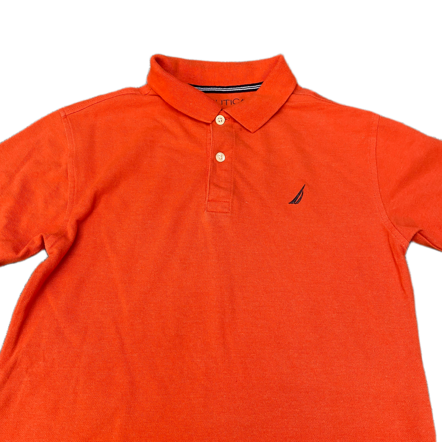 Nautica Polo Shirt Boys Medium Orange Stretch Golf Performance Logo Slit Popover