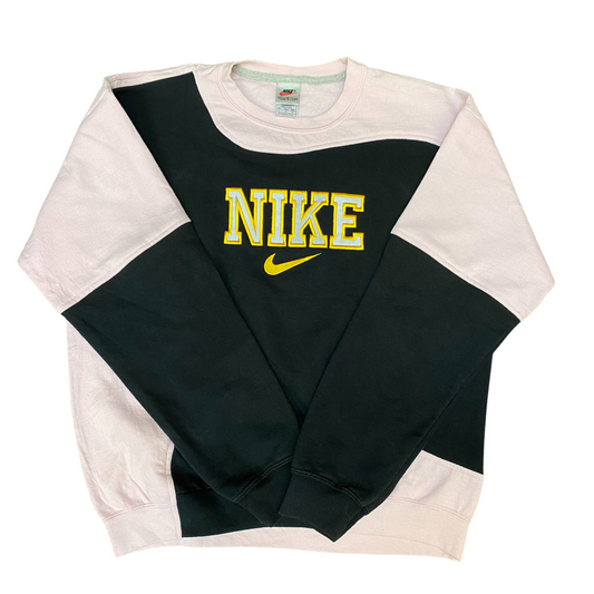 Nike Reworked Sweatshirt Mens Large Black Pink Embroidered Spellout Logo Vtg Y2K