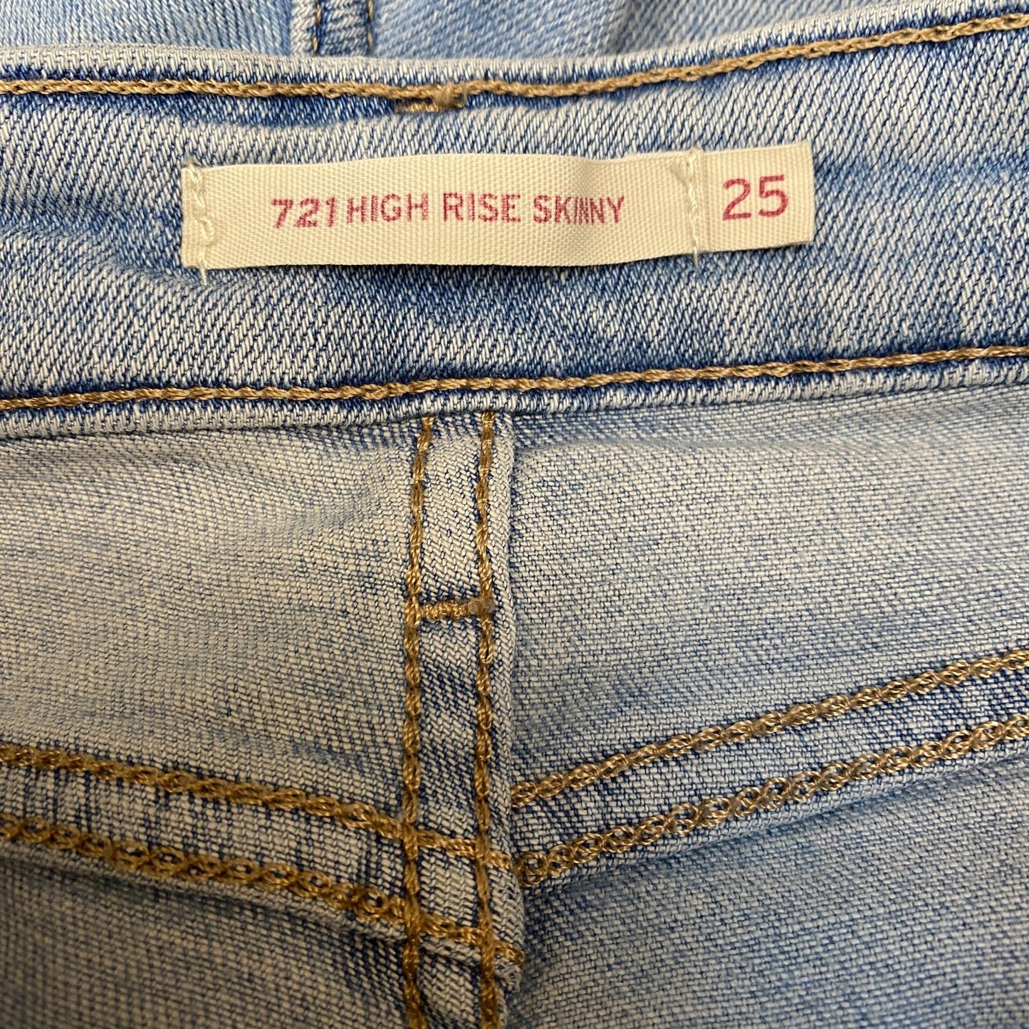 Levi's Jeans Fits as Women 24" Waist Blue Denim Raw Hem 721 High Rise Skinny Leg