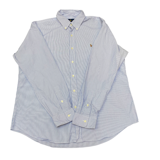 Ralph Lauren Shirt Mens XL Blue Striped Long Sleeve Pony Logo Button Down