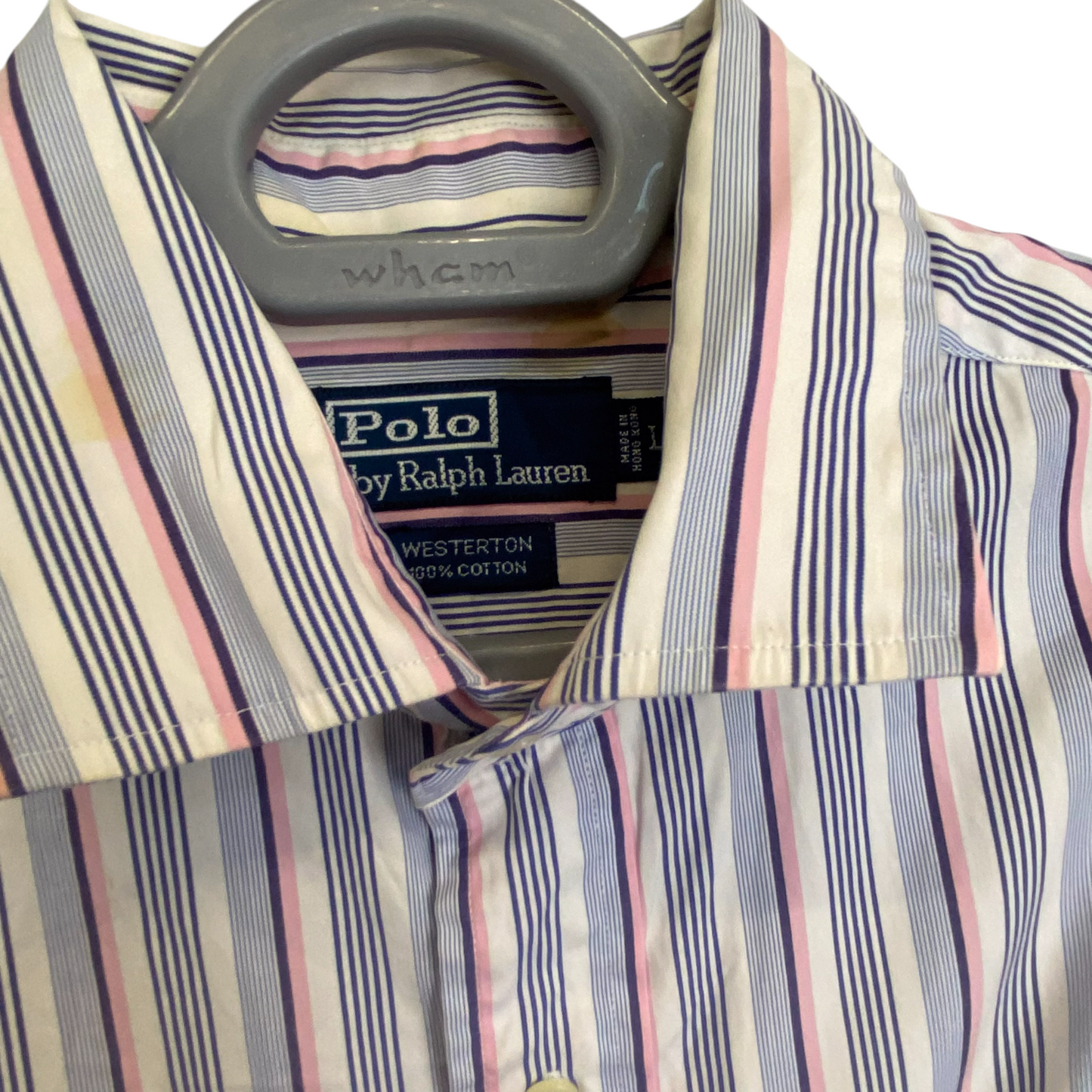 Ralph Lauren Shirt Mens Large Blue Stripe Westerton Cotton Long Sleeve Button Up