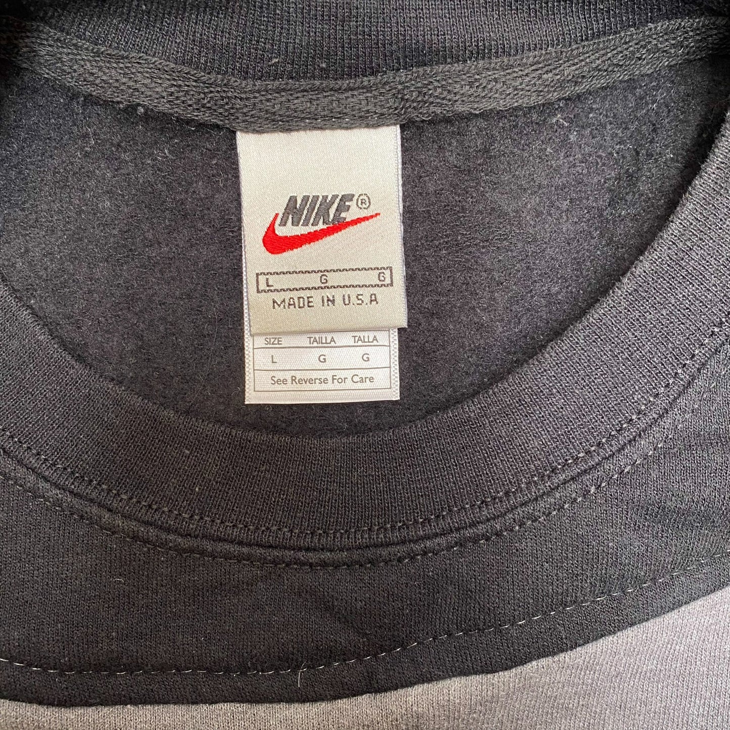 Nike Reworked Sweatshirt Mens L Black Grey Embroidered Spellout Logo Crew Neck