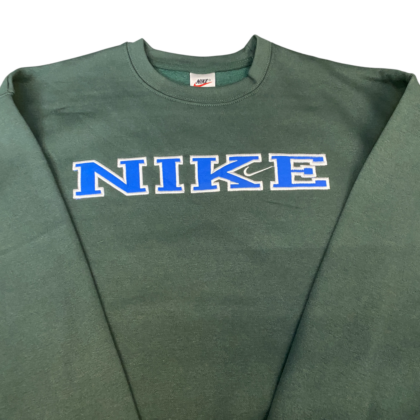 Nike Reworked Sweatshirt Mens Medium Green Embroidered Spellout Logo Vintage Y2K