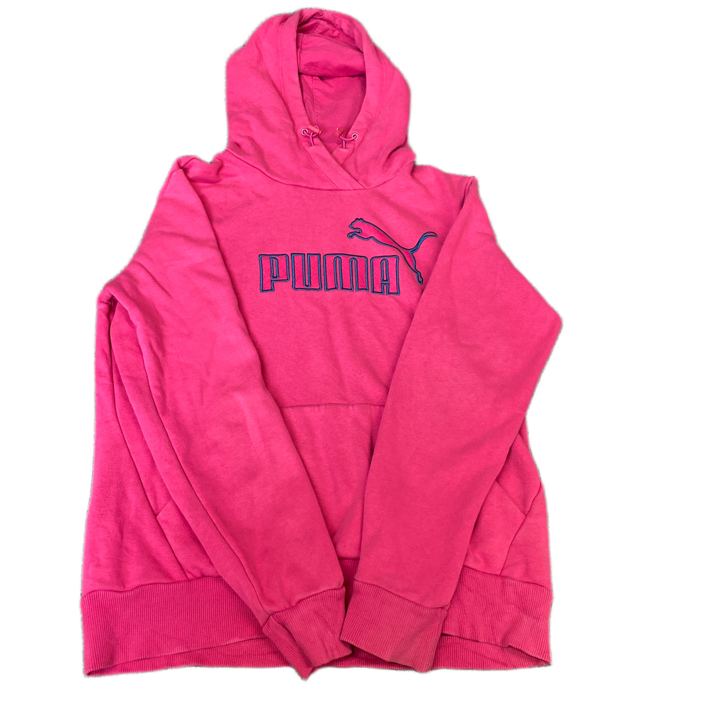 PUMA Hoodie Womens Medium Vibrant Pink Embroidered Logo Long Sleeve Pullover