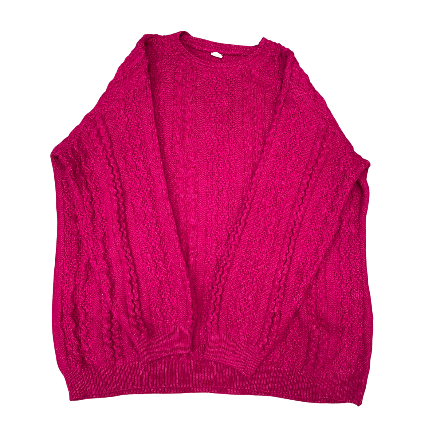 Jumper Womens Medium Pink Cable Knit Warm Winter Crew Neck Long Sleeve Pullover