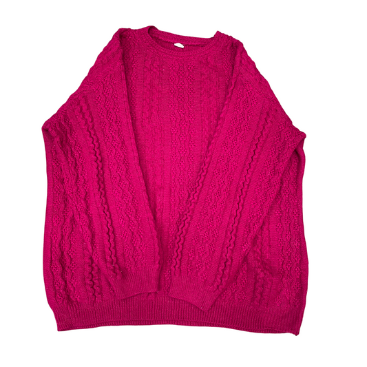 Jumper Womens Medium Pink Cable Knit Warm Winter Crew Neck Long Sleeve Pullover