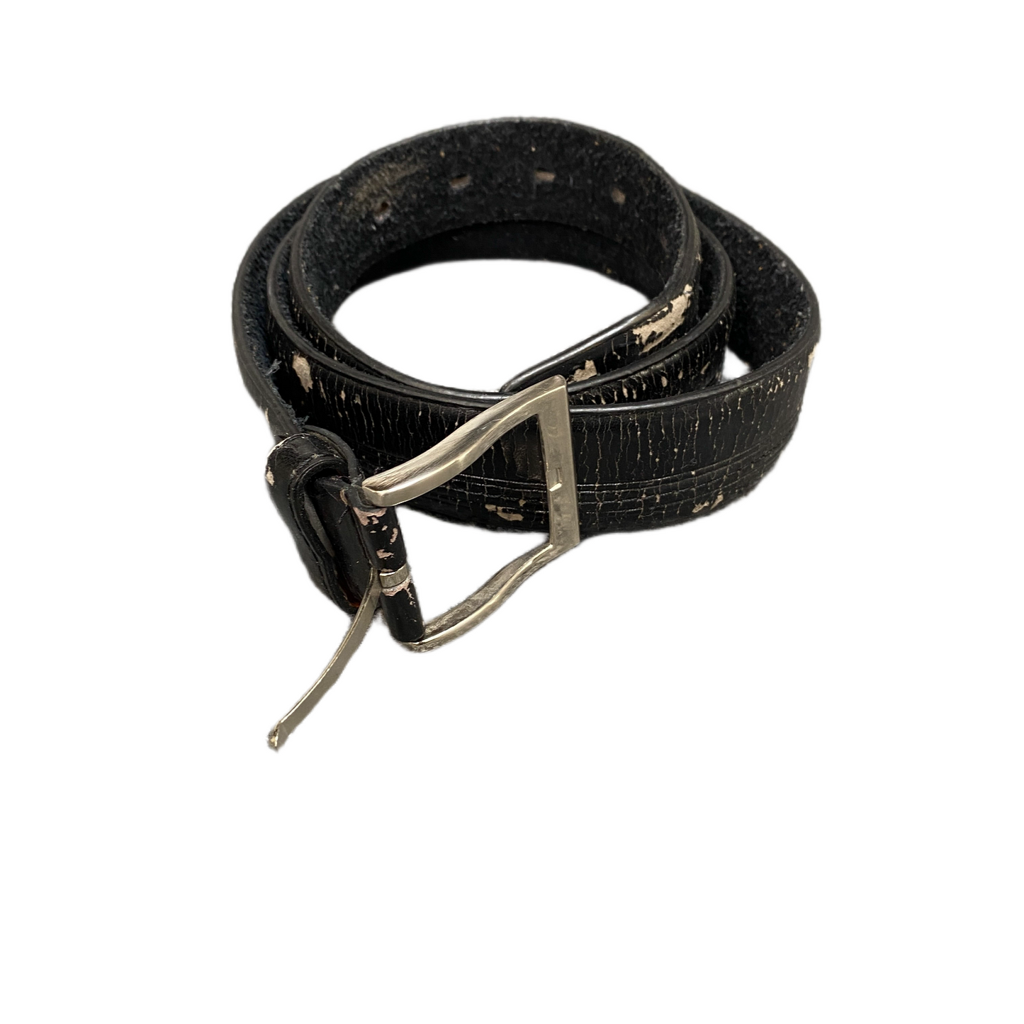 Waist Belt Mens Black Leather Adjustable Silver Pin Buckle 44.5 inches