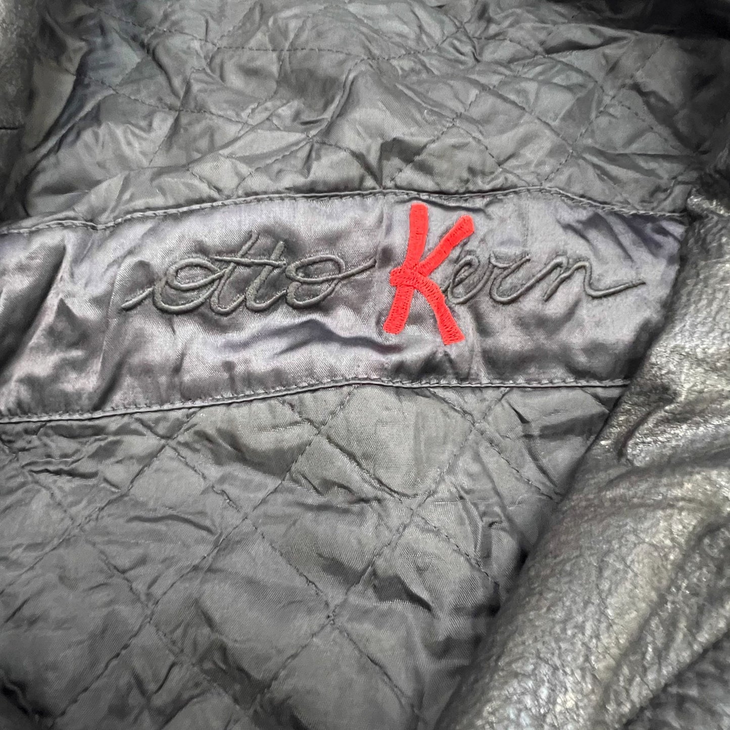 Otto Kern Faux Leather Jacket Mens XL Black Lined Notch Lapel Double Breasted