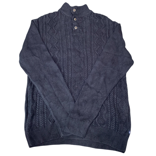 Chaps Sweater Mens Medium Navy Blue Cable Knit Classic Fit Long Sleeve Mock Neck