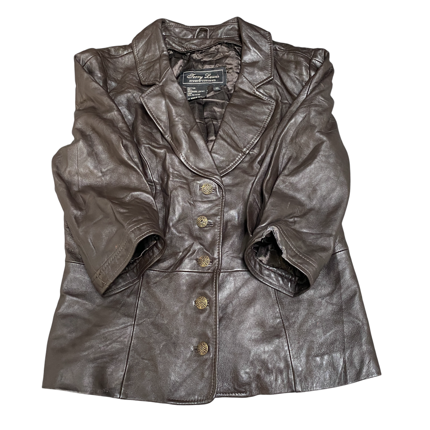 Terry Lewis Genuine Leather Blazer Jacket Womens XS Brown Lined Single Breasted