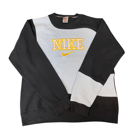 Nike Reworked Sweatshirt Mens M Black Blue Embroidered Spellout Logo Vintage Y2K