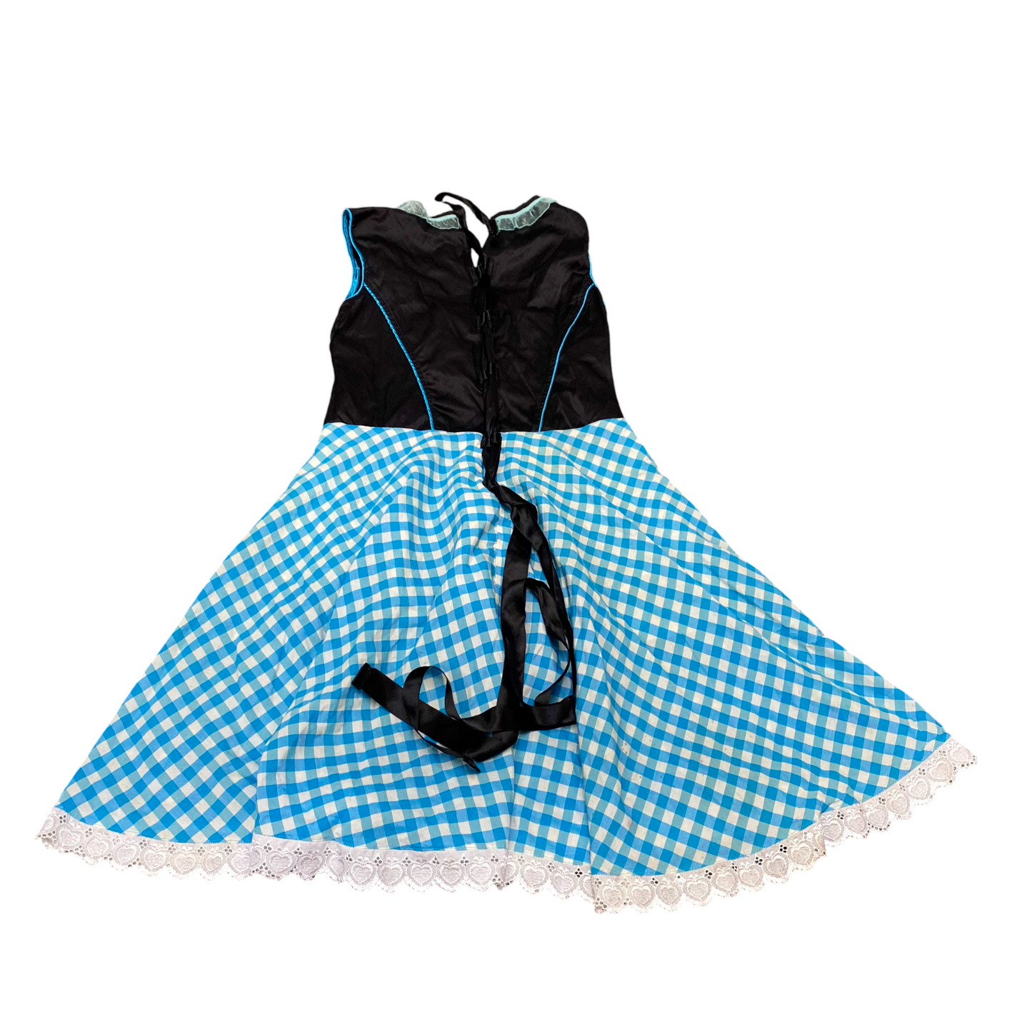 Point Oktoberfest Beer Dress Womens S Black Blue Gingham Square Neck Back Zip