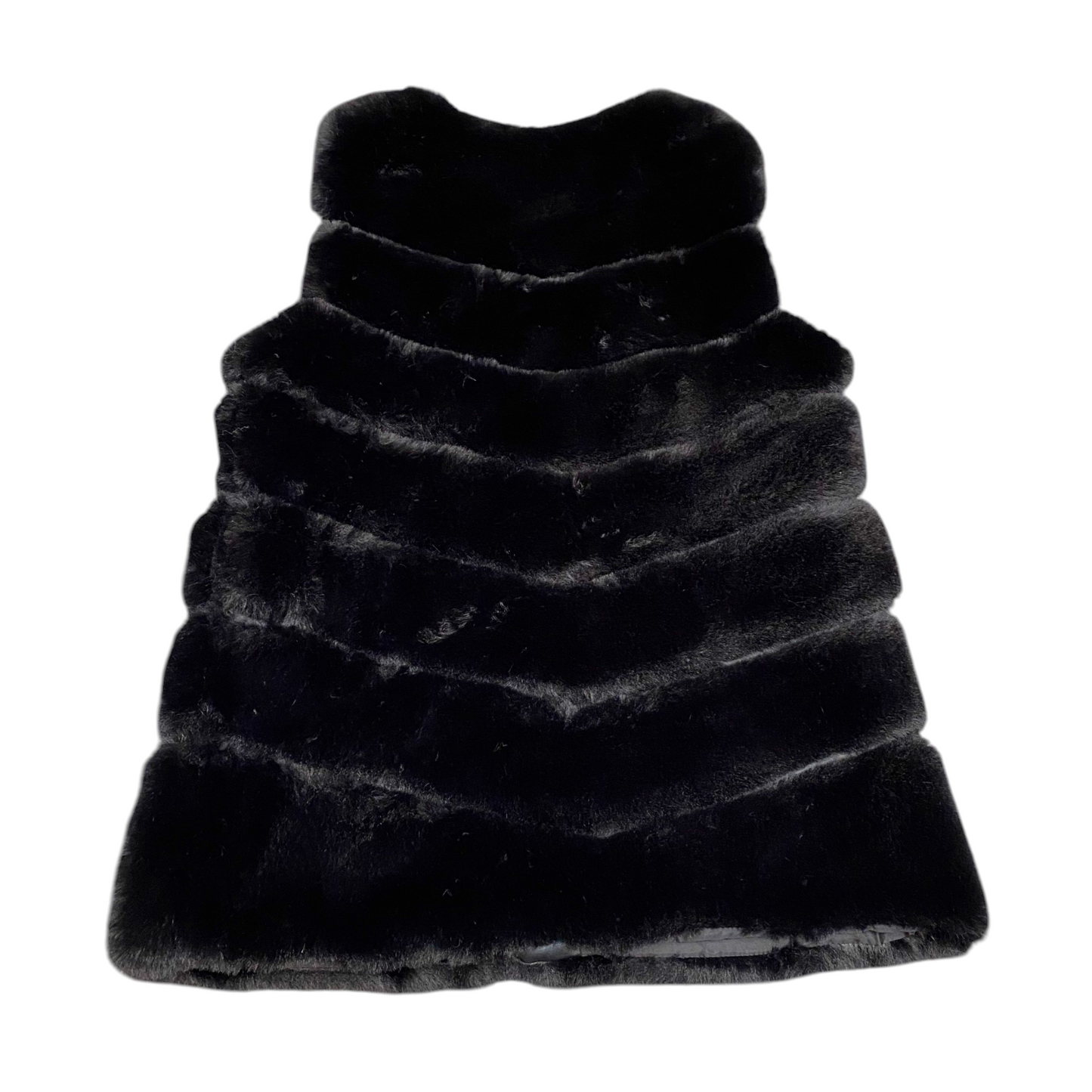 Womens Faux Fur Gilet Vest Medium Black Lined Soft Warm Sleeveless Hook & Eye
