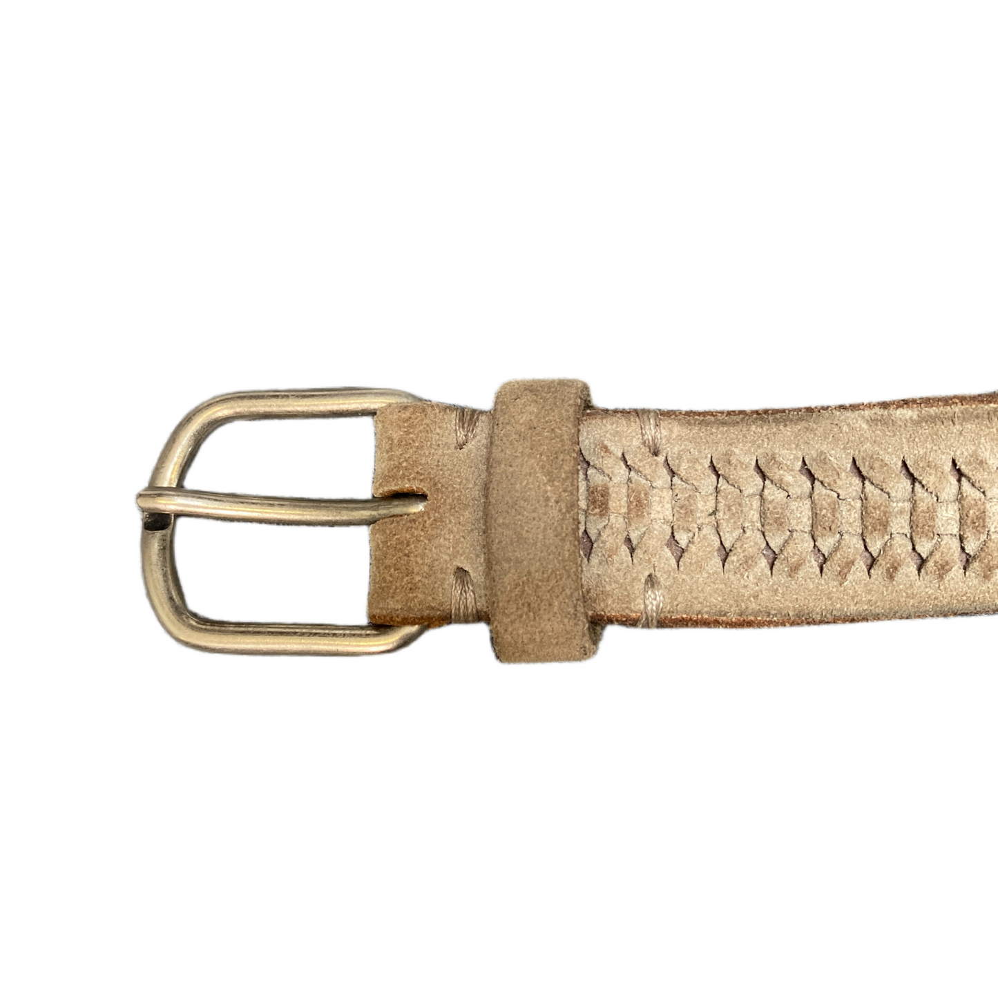 Arsenic Waist Belt Men Beige Suede Leather Braided Silver Pin Buckle 38.5 inches