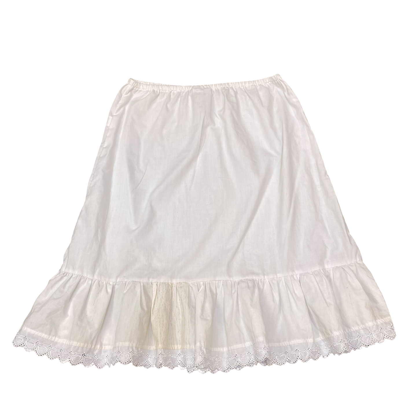 A-Line Skirt Womens L White Midi Elastic Waist Lace Hem Outdoor Casual Pull-On